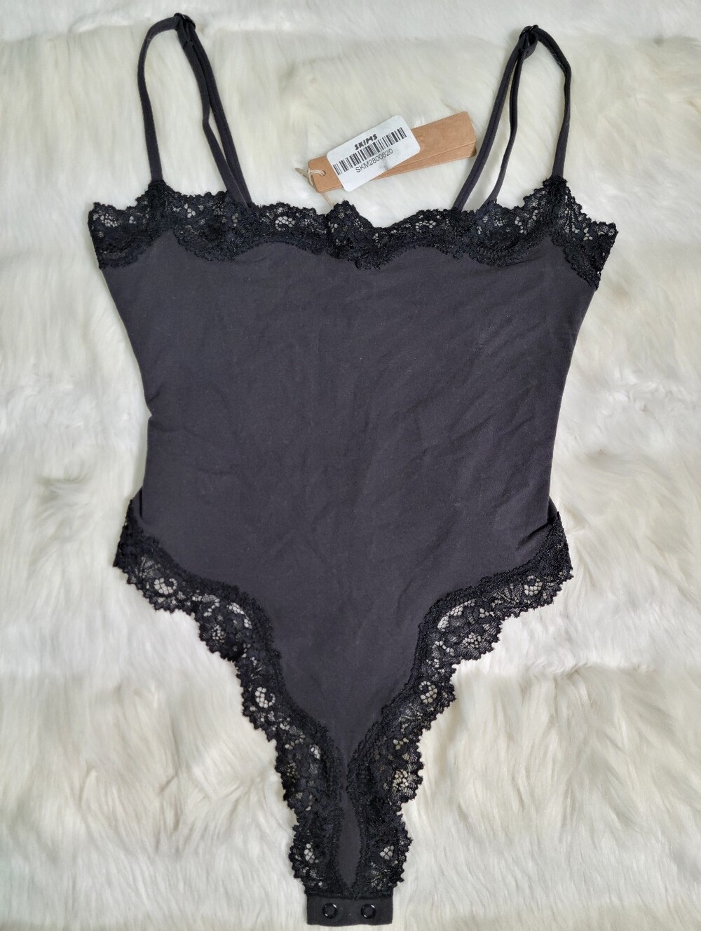 SKIMS Fits Everybody Lace Cami Bodysuit Black Onyx Women XXS NEW